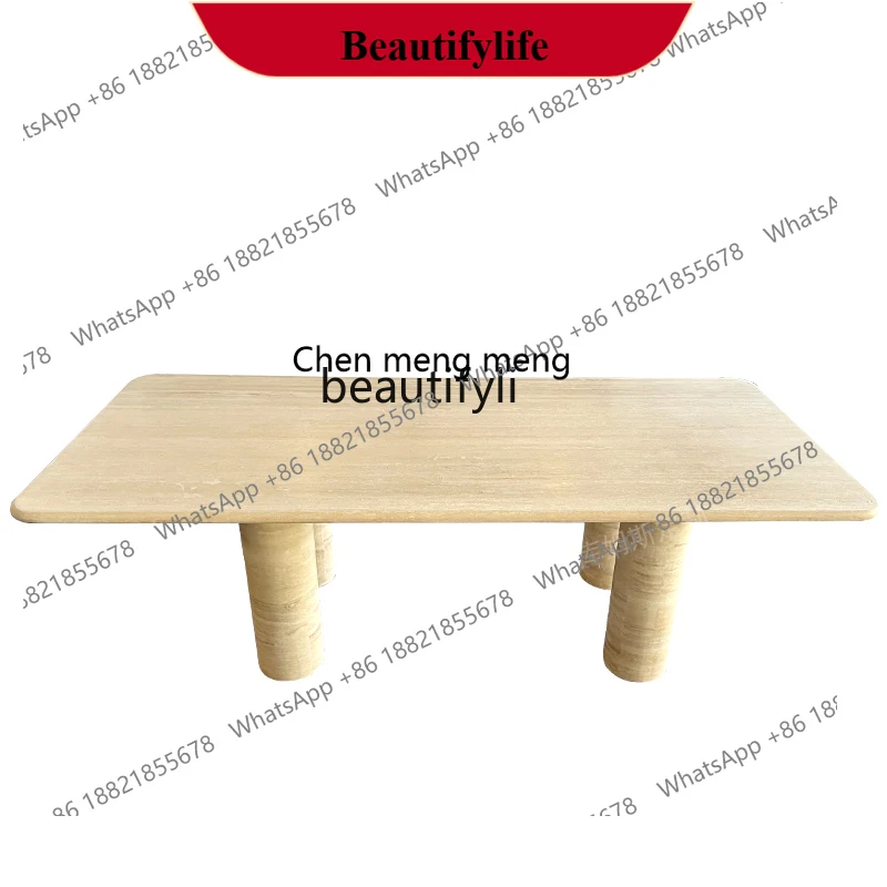 

z183 Обеденный стол из натурального травертина, итальянский минималистский вилла, отель, простая модель, длинный обеденный стол