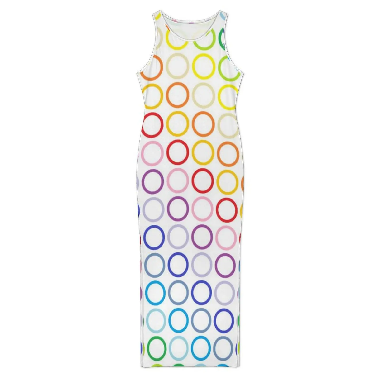 Robe moulante à cercles arc-en-ciel, imprimé cercle drôle, Slim, Sexy, Maxi, sans manches, esthétique, grande taille 3XL 4XL, été