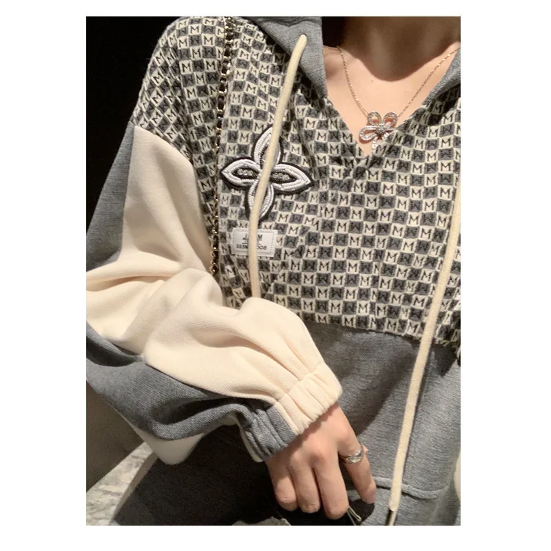 Women's Waist-hugging Hooded Lantern Long Sleeve Contrasting Color French Sweatshirt Dress