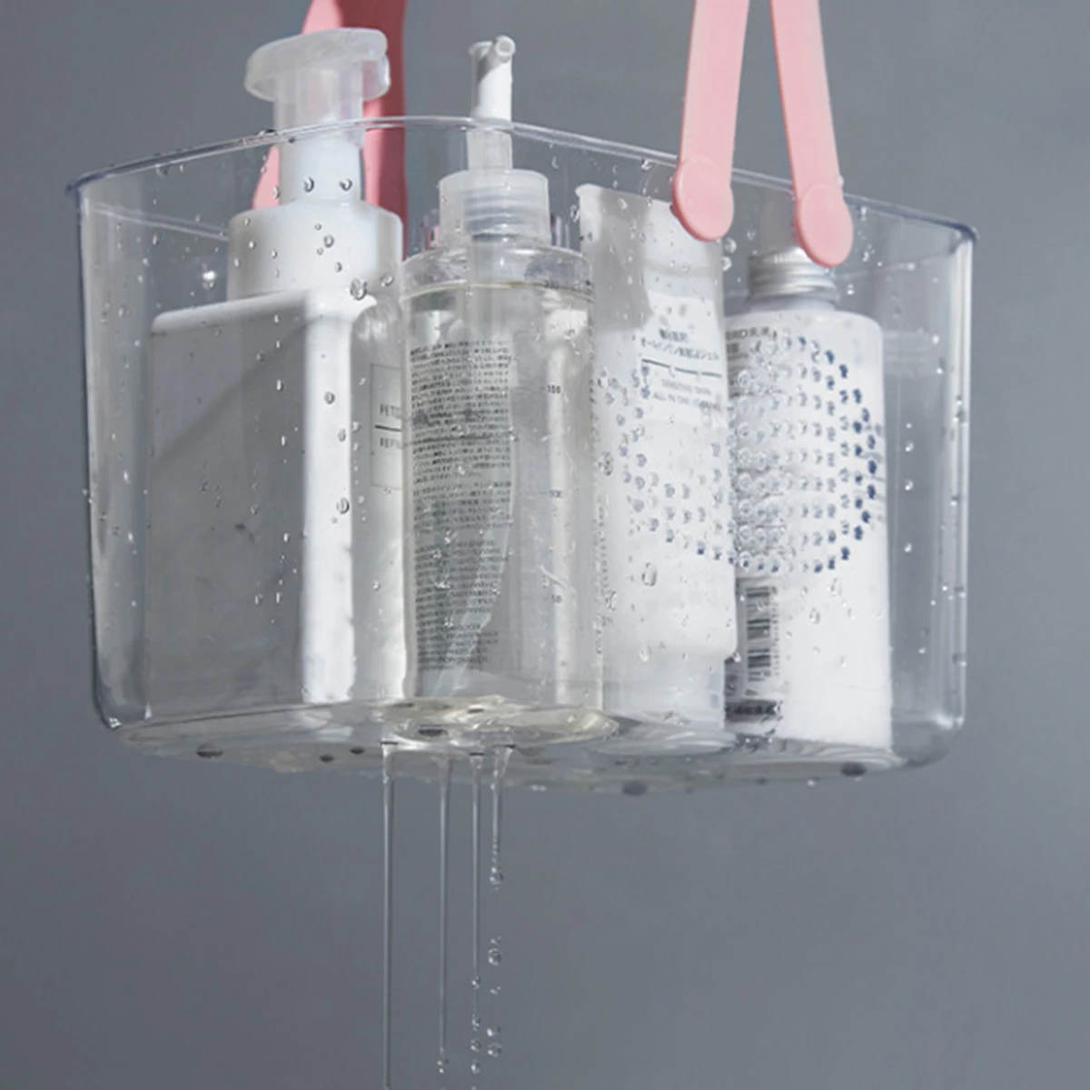 علبة دش الحوت المحمولة مع مقبض سلة تخزين الحمام الشفافة لأساسيات الاستحمام في النوم الجامعي