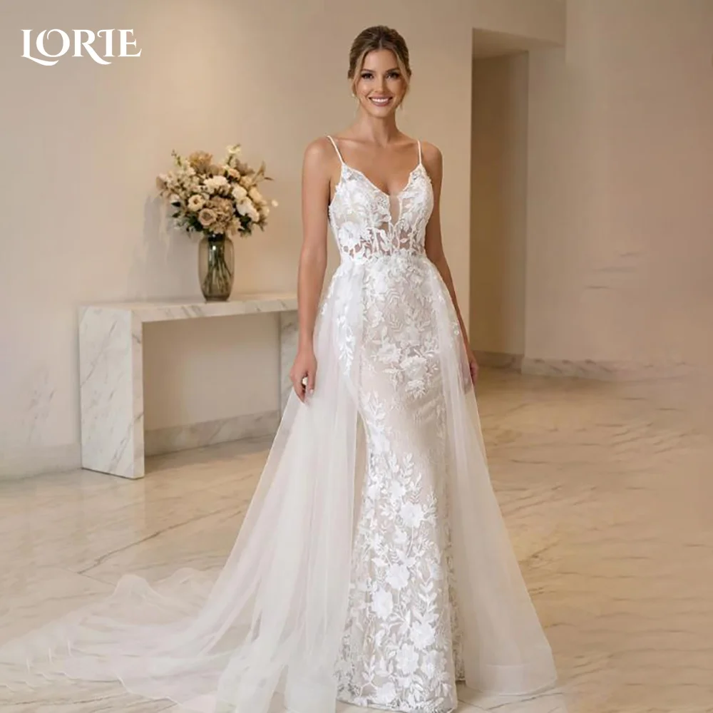 

LORIE Vintage Lace Wedding Dress A-Line Strapless Appliques Princess Bridal Gown V Neck 3D Flower Ball Bride Gown Customized