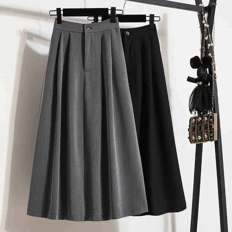 

Юбка трапециевидной формы с высокой талией, женская длинная юбка для дизайна глаз, корейская юбка для работы, чистый цвет, весна