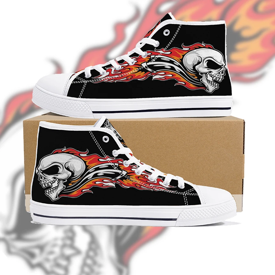 

Customizable hand flame skull classic high-top canvas shoes for men and women vulcanized shoes casual sneakers