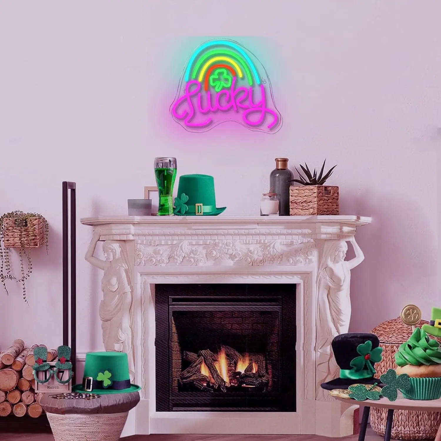 

Lucky Clover Neon Signs for Wall Decor St. Patrick's Day Party Decor Green Lucky Leaf LED Neon Light for Bedroom Arbor Day Store