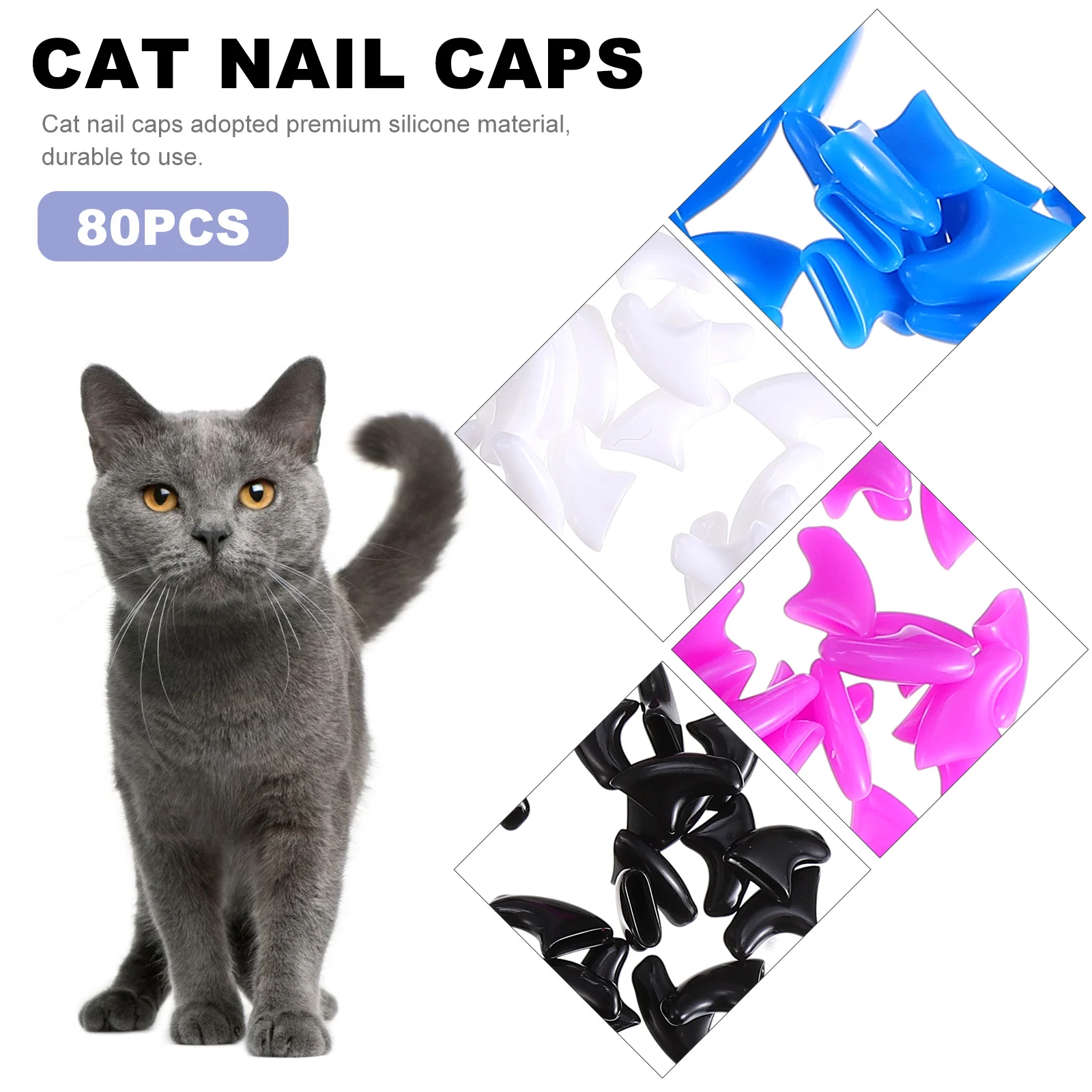 

80Pcs Nail Caps for Cats Silicone Claw Covers Protection Set Prevent Scratching Furniture Safe Comfortable Fit Cat Nail Caps