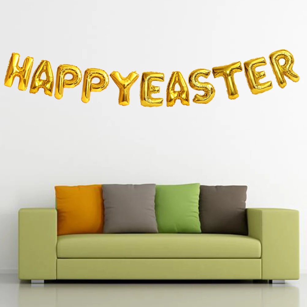 

16inch HAPPY EASTER Letters Foil Balloon Set Decorative Balloons Festival Decoration Party Supplies (Golden)