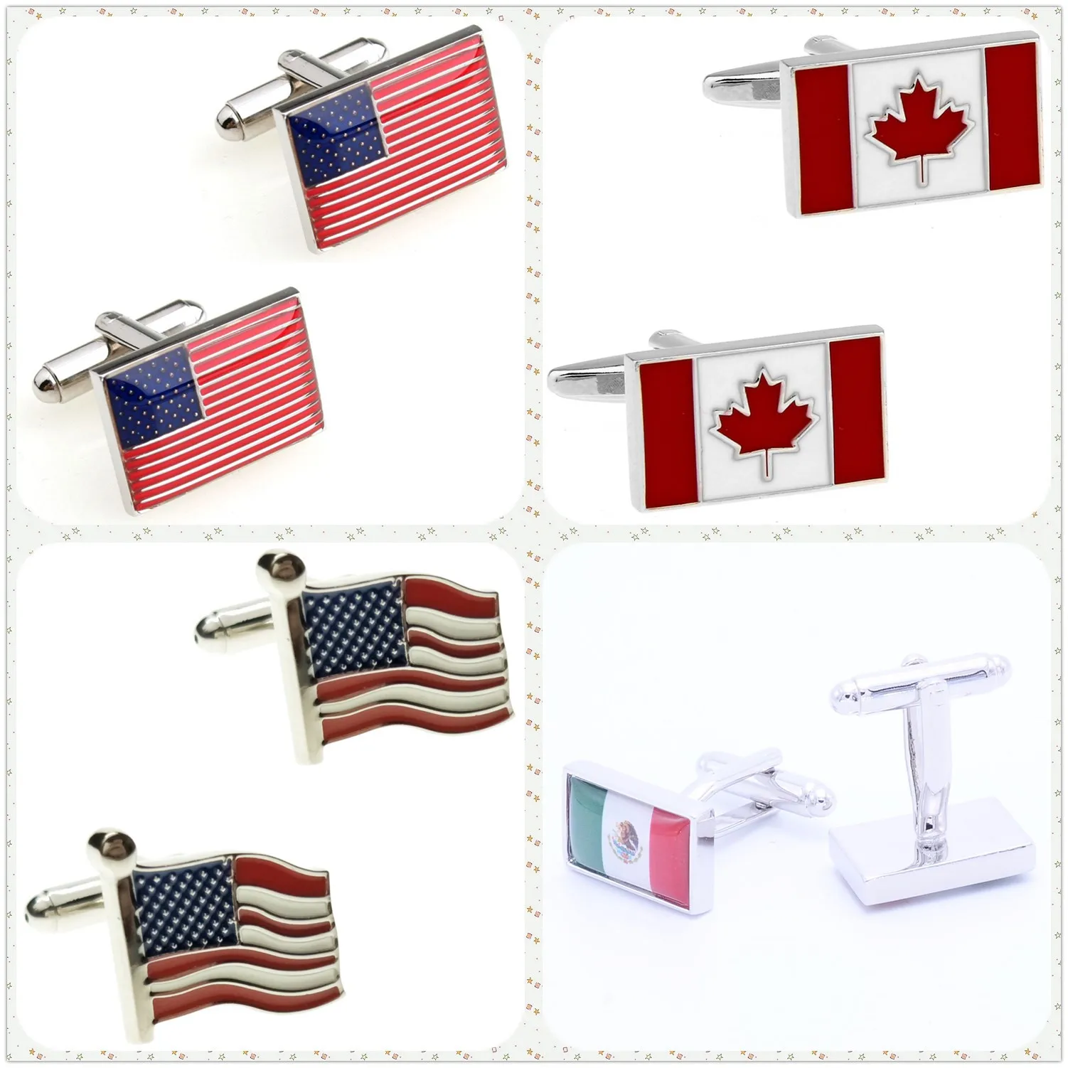 4 Styles TZG Flag Cufflinks Mens Cuff Links USA Canada Mexico 1 Pair