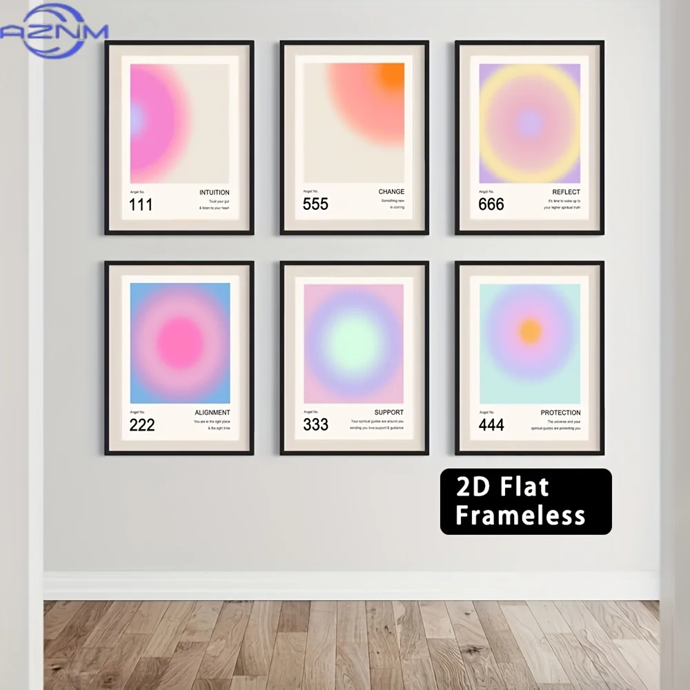 6pcs Frameless Canvas Printed Poster Home Decoration Decorative Wall Art Aura Angel Numbers Poster, Colorful Gradient Posters fo view 2