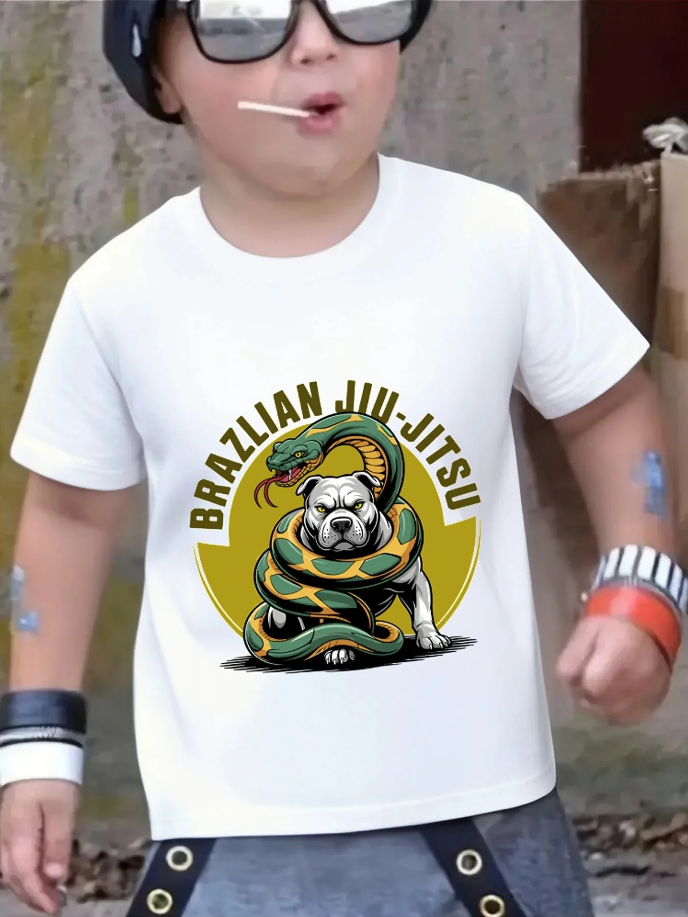 Brazilian Jiu Jitsu Snake And Dog Graphic Family Matching T Shirt Boys Girls Short Sleeve Tees Parent Kid Same Soft Summer Tops
