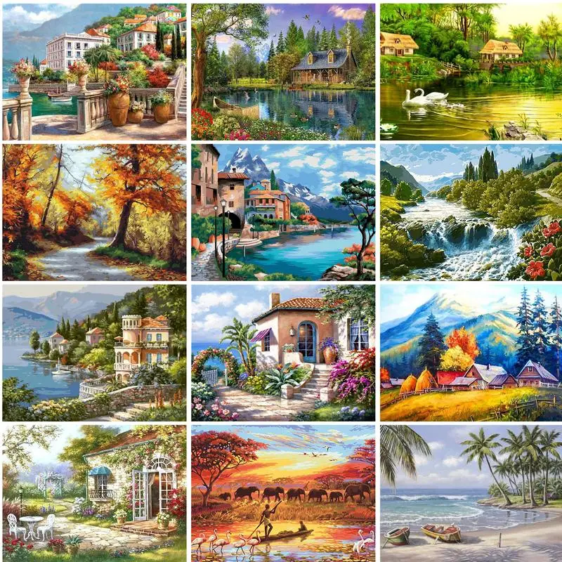 

GATYZTORY Painting By Number House Kits For Adults Handpainted Pictures By Number Gift Landscape Home Decor Gift DIY Frame