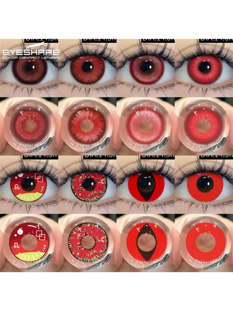 EYESHARE Halloween Rote Kontaktlinsen 2PCS Crazy Style Coplay Farbkontaktlinsen für Augen Anime Zubehör Rote Schönheitslinsen