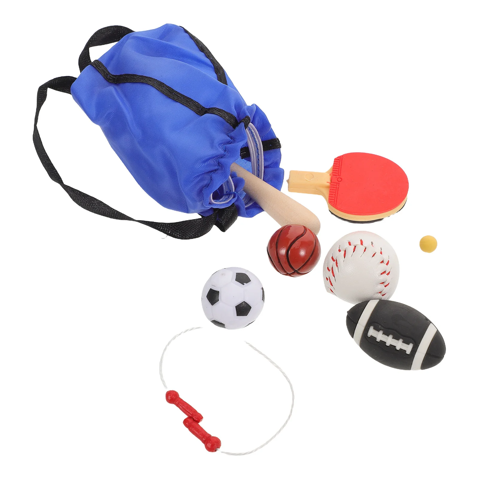 1 set 1 Set Miniature Sports Set For Dollhouse Includes Mini Jump Rope Basketball Soccer Baseball Football Realistic Scale Play