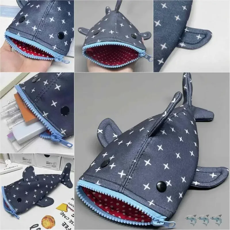 Shark Kleines Federmäppchen, großes Federmäppchen mit großem Fassungsvermögen, Münzgeldbörse, Federmäppchen mit Reißverschluss, Marker-Organizer, Stifttasche