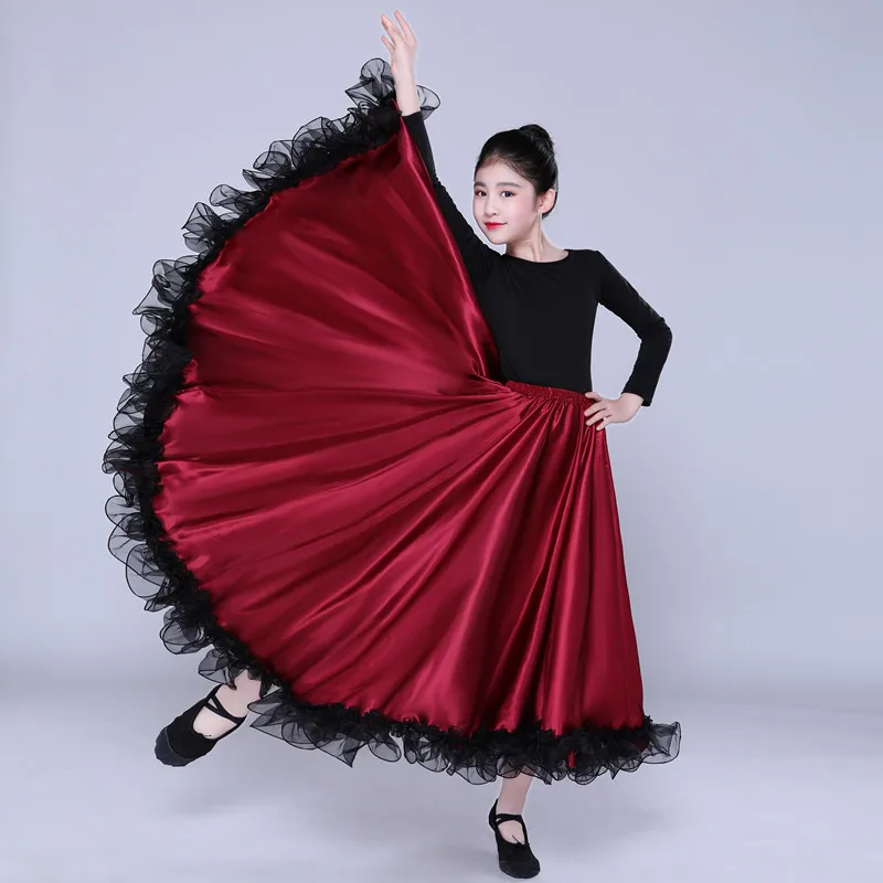 

1pcs/lot satin belly dance long skirt girl fightbull dance skirt