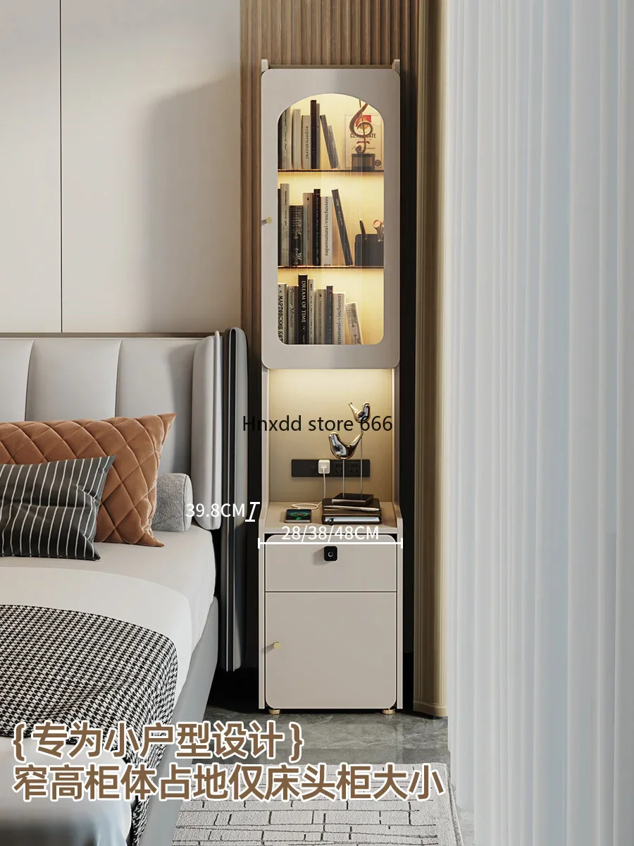 Super narrow bedside cabinet 25cm with lock milk coffee color bedroom locker