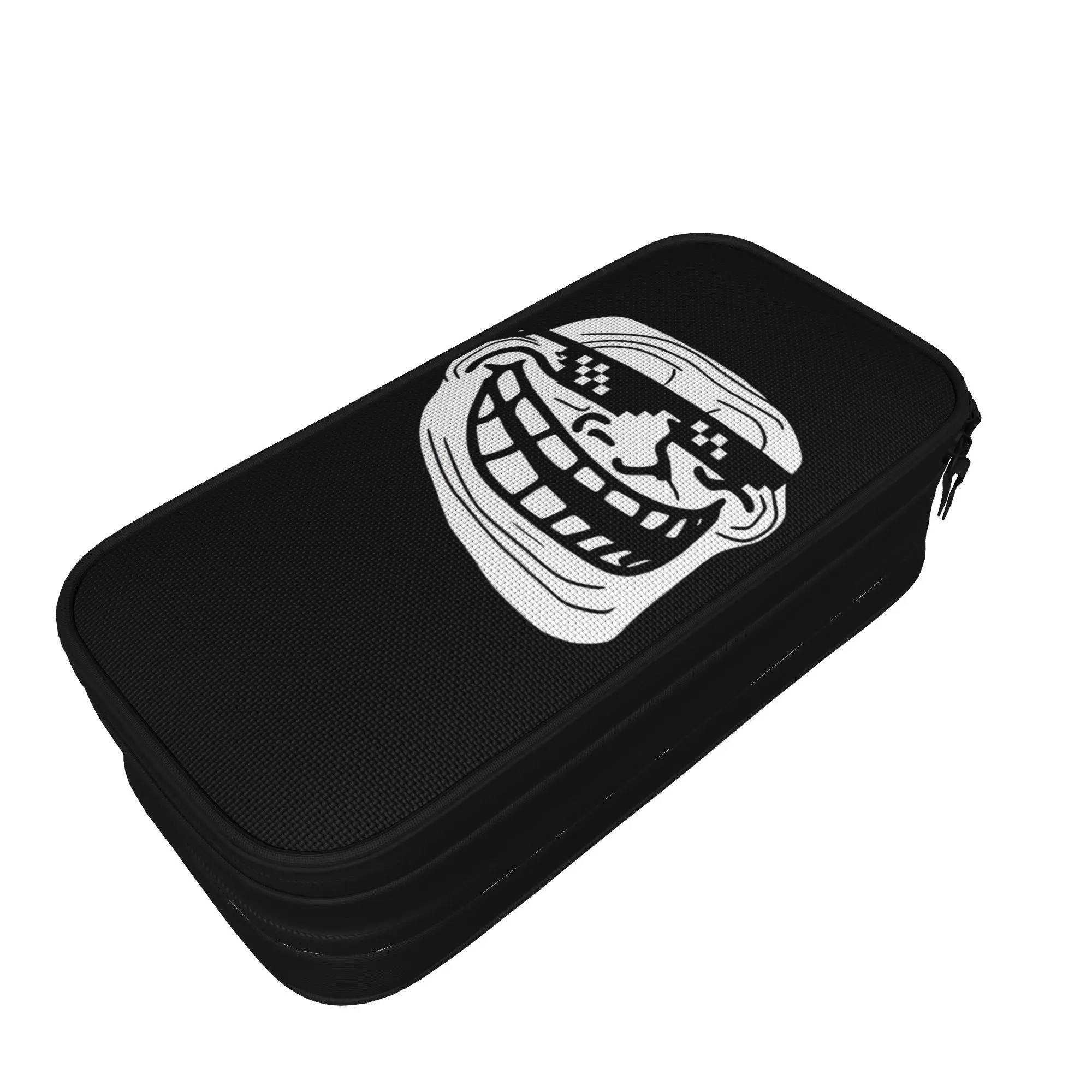 Trollface Funny Pencil Case  Double Layer Pencil Pouch Students Vintage Portable Back To School Pencil Cases Stationery