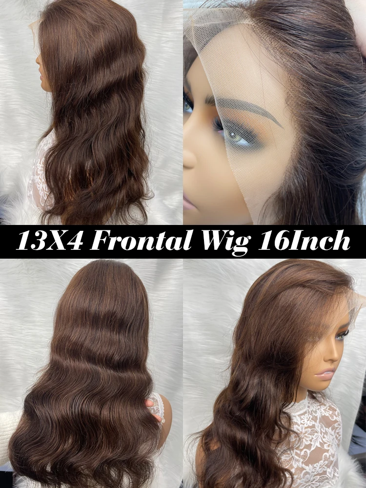 13X4 Chocolate Brown Body Wave Lace Front Wig HD Transparent Lace Frontal Wig Human Hair Preplucked Colored Human Hair Wigs Remy