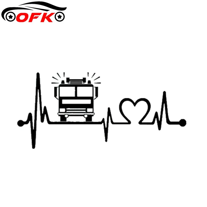 Fire Truck Sticker Heartbeat  Funny Rear Window Car  JDM Drift Vinyl Decal   Accessories16*7.3cm