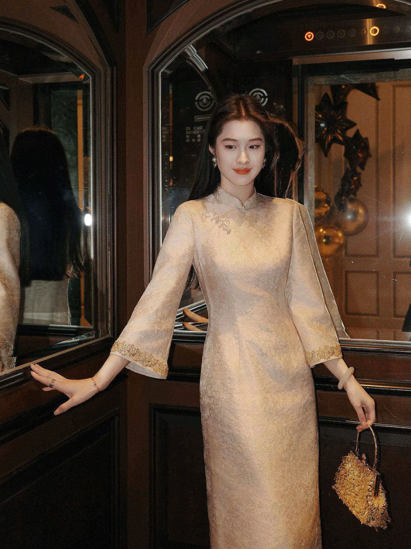 

Lingshan Zhihe Evening Peony New Chinese Style Embroidered Improved Women's Early Spring Long Sleeve Dress Ball Gown