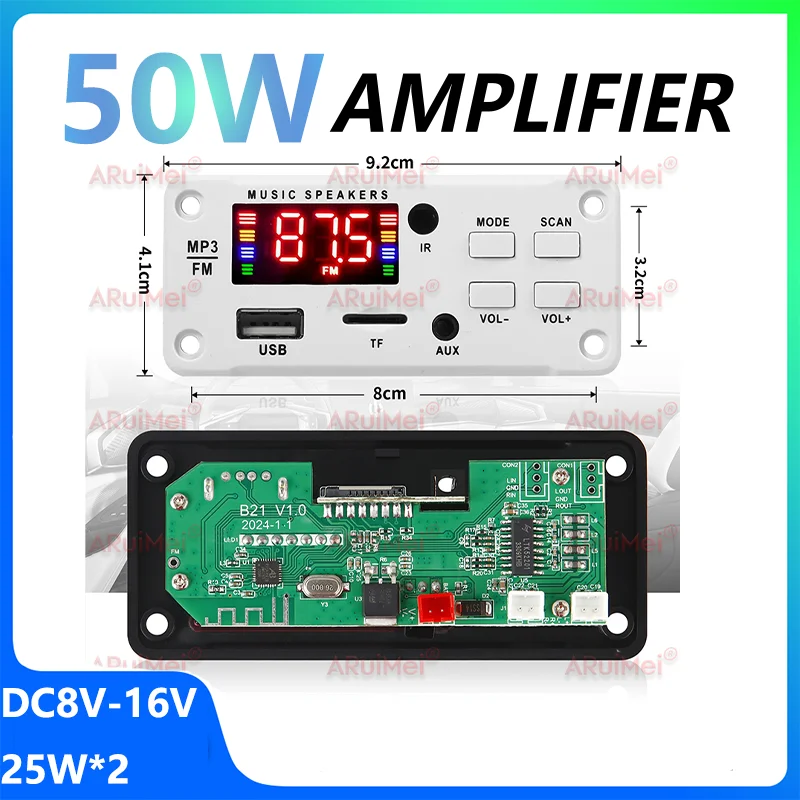 50W /60W เครื่องขยายเสียงบลูทูธ MP3 WMA ถอดรหัส 18V 12V วิทยุ FM TF USB เครื่องเสียงรถยนต์เครื่องเล่นเพลงลำโพงแฮนด์ฟรี