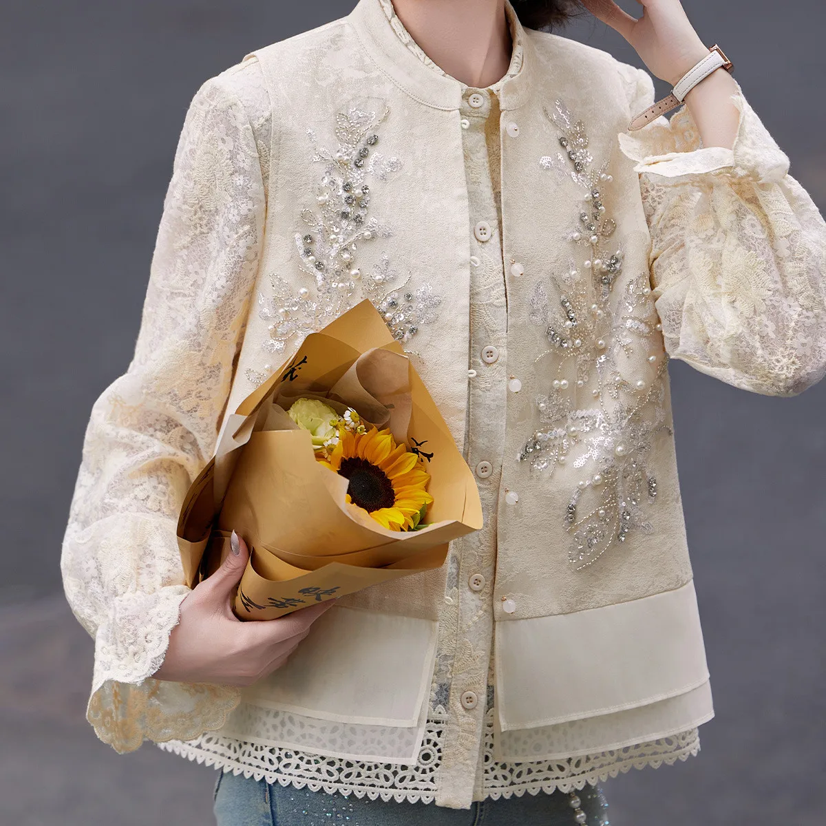 LOUIS YAO 2025 Spring/Summer New Chinese Style Nail Bead Embroidery Horse Clip Versatile Stacked Sleeveless Women's Vest