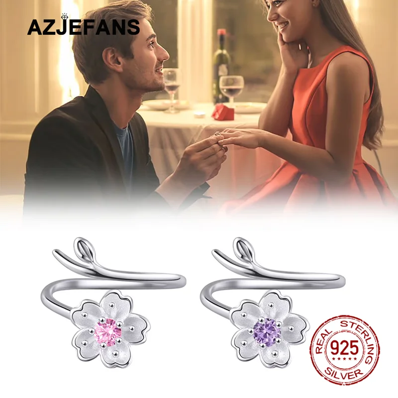 

AZJEFANS 925 Sterling Silver Magnificent Cherry Blossom Ring Adjustable Rings Fine Jewelry