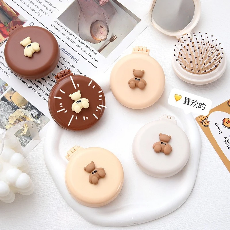 Air Cushion Comb Folding Mirror Scalp Massage Portable Travel Purse Compact Cute Cartoon Hair Comb for Ladies Hair Brush