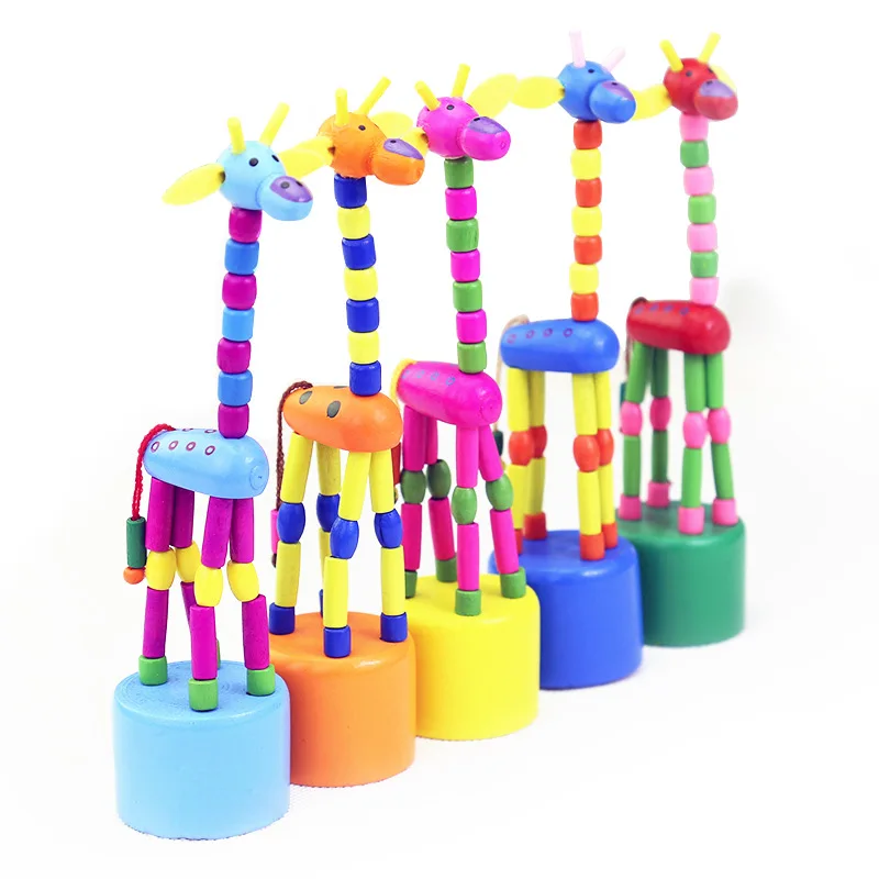 1PC Baby Educational Wooden Toys Blocks Rocking Giraffe Toy Kids Dancing Standing Wire Animal Random DropShipping