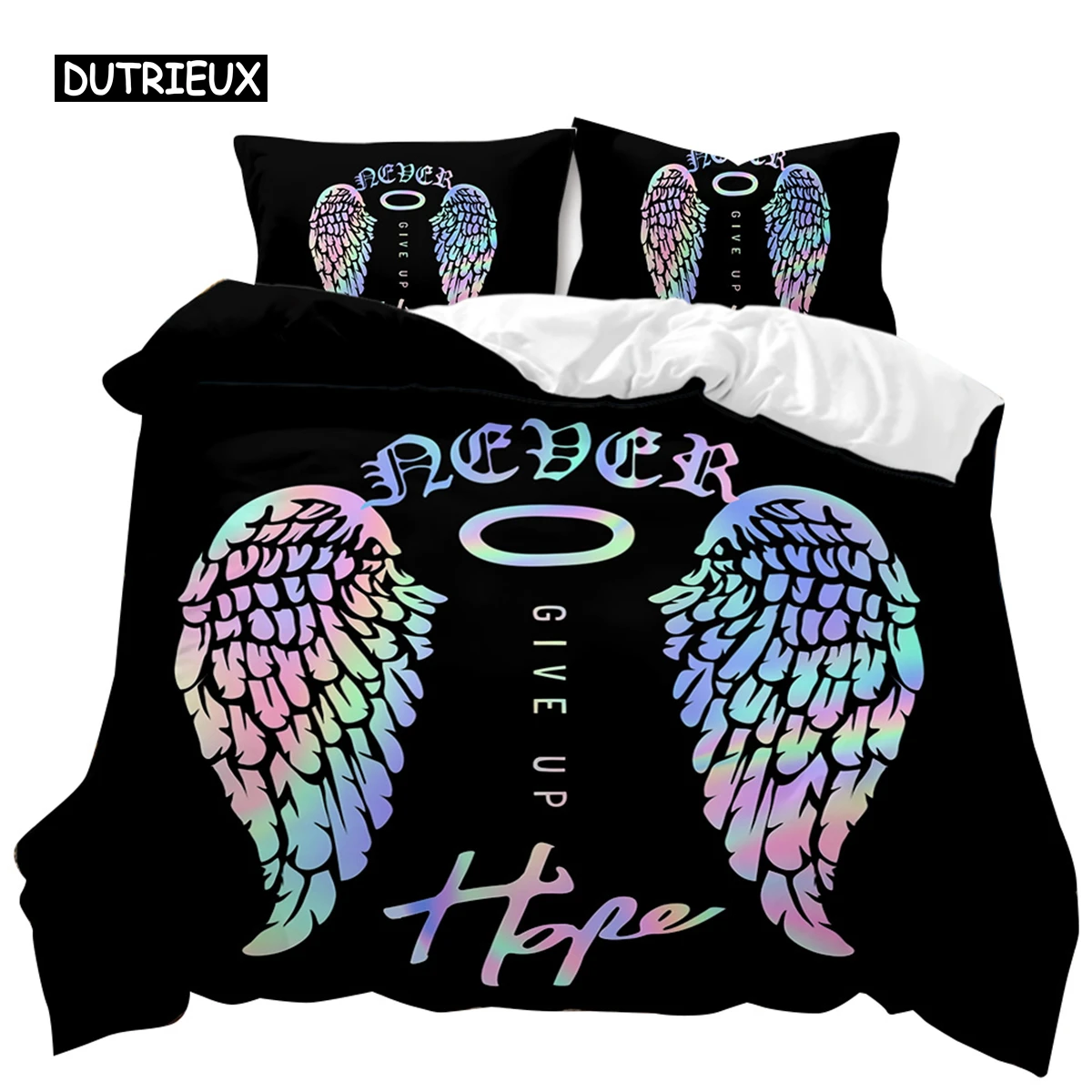 

Angel Wings Duvet Cover Set Angel Fairy Tale Theme for Kids Teens Never Give Up Double Queen King Size Polyester Qulit Cover