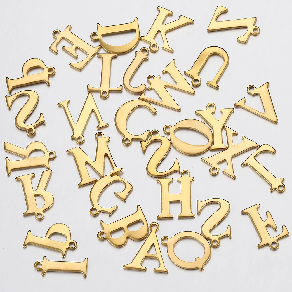 20pcs Stainless Steel Letter Charm Single Alphabet Pendants for DIY Name Necklace Jewelry Making Wholesale