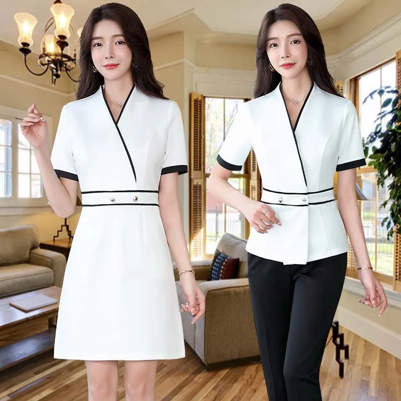 

Korean Style Salon Female Spring And Autumn Work Blouse+Pants Set Hospital Front Desk Staff Workwear SPA Beauty Uniform