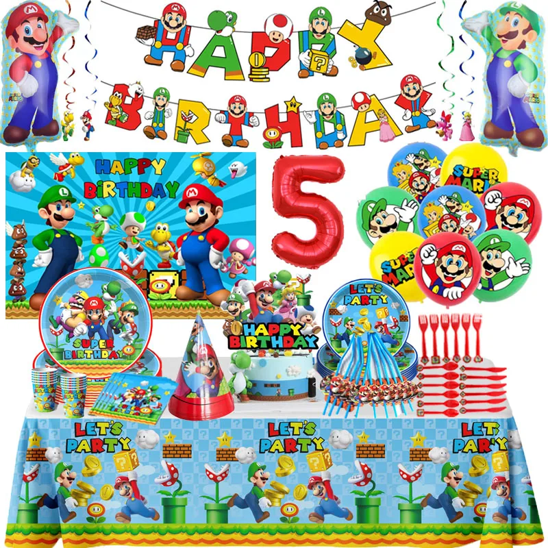 【セール中】ゲーム スーパーマリオブラザーズ テーマ 誕生日パーティー デコレーション バルーン 使い捨て食器 背景幕 カップ フラグ 子供パーティー おもちゃ 用品