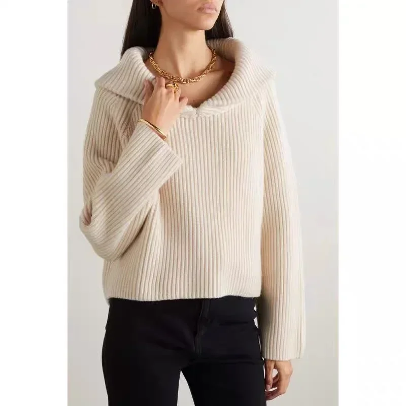 

KH@IT*E Sweater Women's Fall and Winter Thickened Large Lapel Knit Sweater Loose Casual Pullover Wool Sweaters Tops Oversize