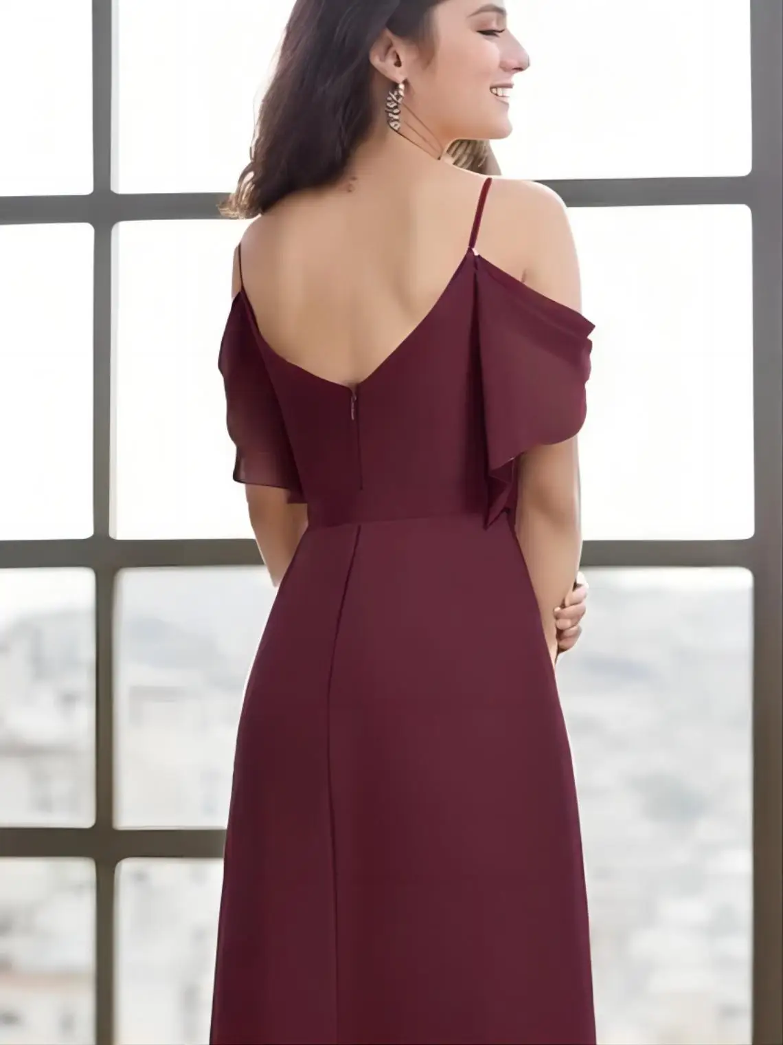 Moda elegante A-Line vestido de noche semiformal sin mangas con cuello en V gasa hasta el suelo vestido de fiesta con volantes 2025 personalizado gratis