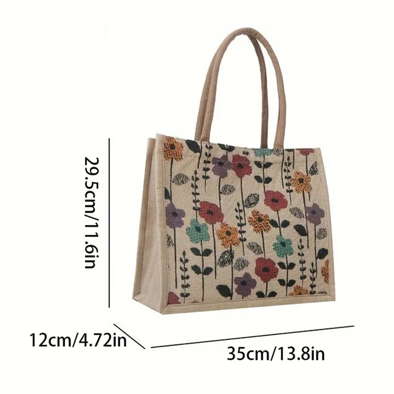 Linen Button Vintage Handbag Women Tote Large Capacity Grocery Bag Gift Bag Beach Organizer Portable Shopping Lunch Bag Retro