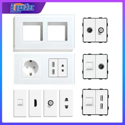 Bingoelec USB Wall Socket EU Socket with TV Connector HDMI CAT6 RJ45 Internet Computer Data Outlet DIY Function Parts