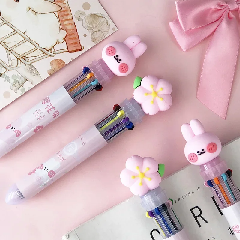 36PCS Japanese Cute Colorful Ten-Color Ballpoint Pen Student Cartoon Multi-Function Hand Account Marker Stationery