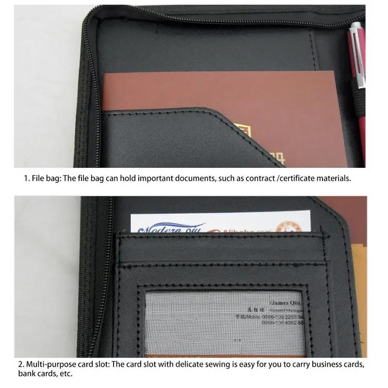 A5 PU Leather Folder Business Padfolio Manager Multi-function Office Organizer Planner Notebook School Office Meeting Folder