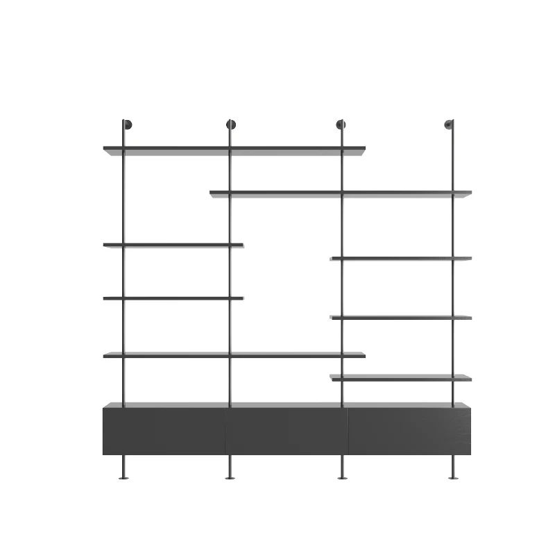 #Italian minimalist creative bookshelf integrated wall bookcase multi-layer solid wood storage rack adjustable partition display