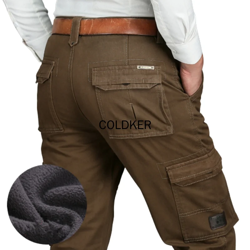 COLDKER Fleece Pants Men Winter Warm Thick Pants Long Trousers Black Khaki Green Men Cargo Pants