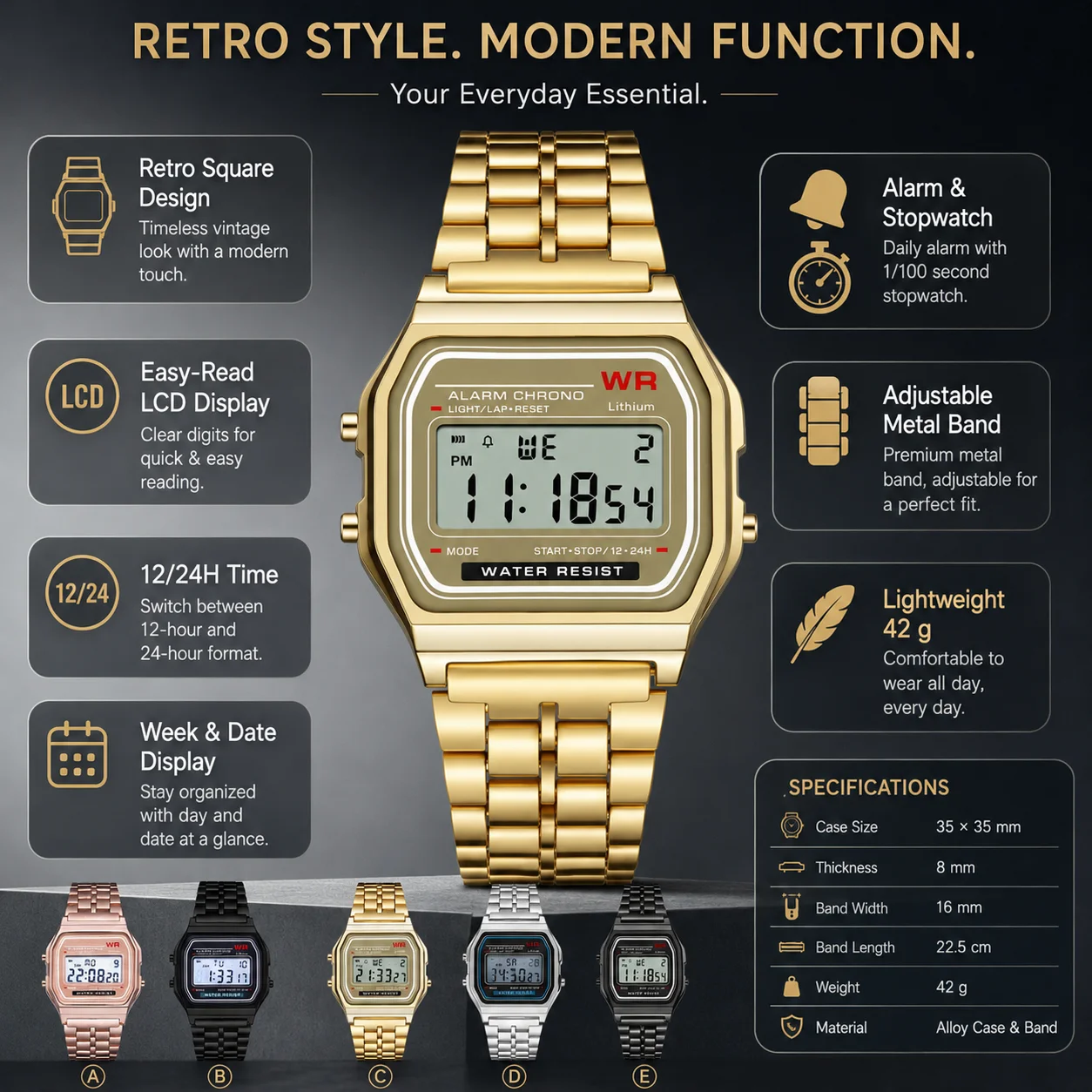 F91W Non-Waterproof Steel Band Watch For Women, Men, Business Clock, Multi-Functional LED Digital Sports Watch, Electronic Clock