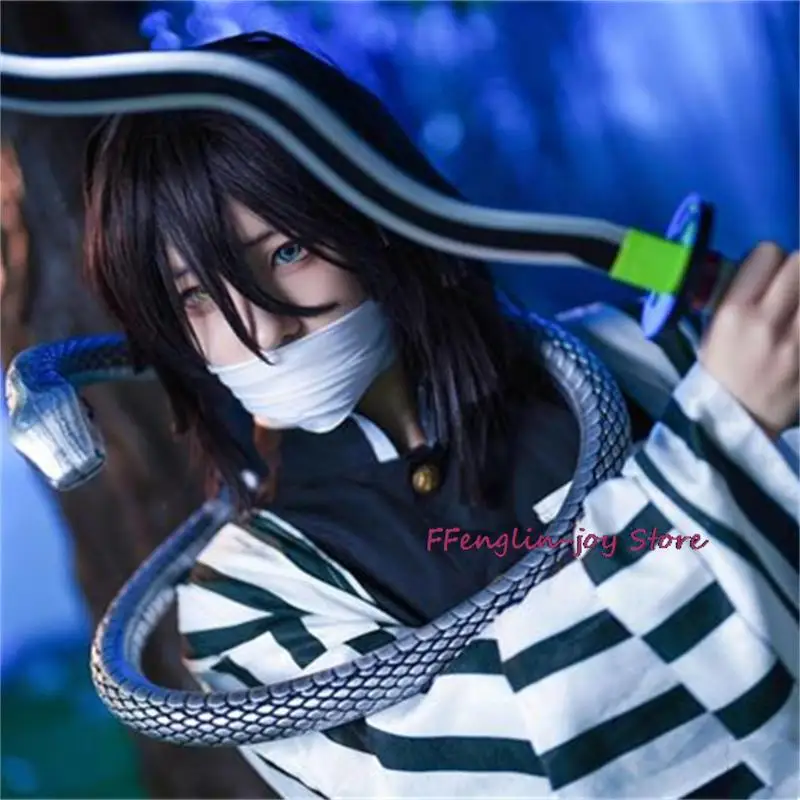 Anime iguro obanai quimono uniforme anime peruca cosplay traje festa de halloween adereços cobra branca