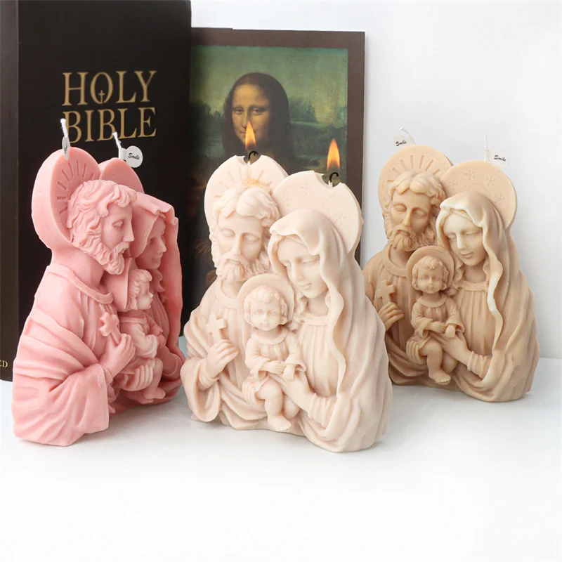 Large Jesus Family Candle Silicone Mold 3D Virgin Mary Family Silicone Mold DIY Gypsum Concrete Resin Mould Home Ecclesia Decor