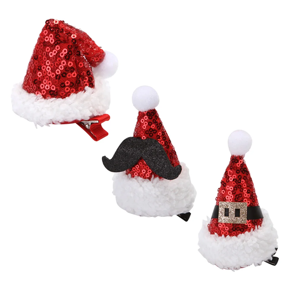 

3pcs Santa Hat Clips Christmas Hairpins Alligator Clip Sequin Barrettes Party Accessories Kids Adults Red Non-Slip Hair Bows