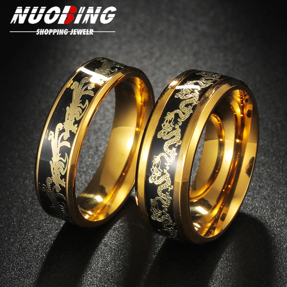 Classic 8mm stainless steel Wedding Celtic Dragon For Men Fashion Stainless Steel Golden Carbon Fiber Men Wedding Band