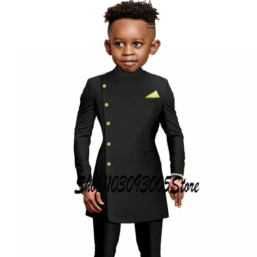 Fashion African Dark Green Boys Suit 2 Piece Party Wedding Tuxedo Child Jacket Pants Custom Made Kids Costume 2-16 years old