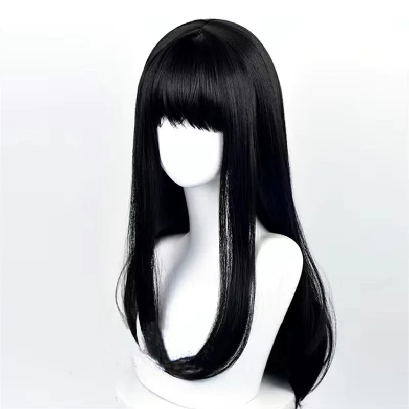 Extensiones de Cabello Sintético para Cosplay de Personajes de Dibujos Animados, Peluca Natural Transpirable, Larga Lacia Negra con Gorro para Mujer 4
