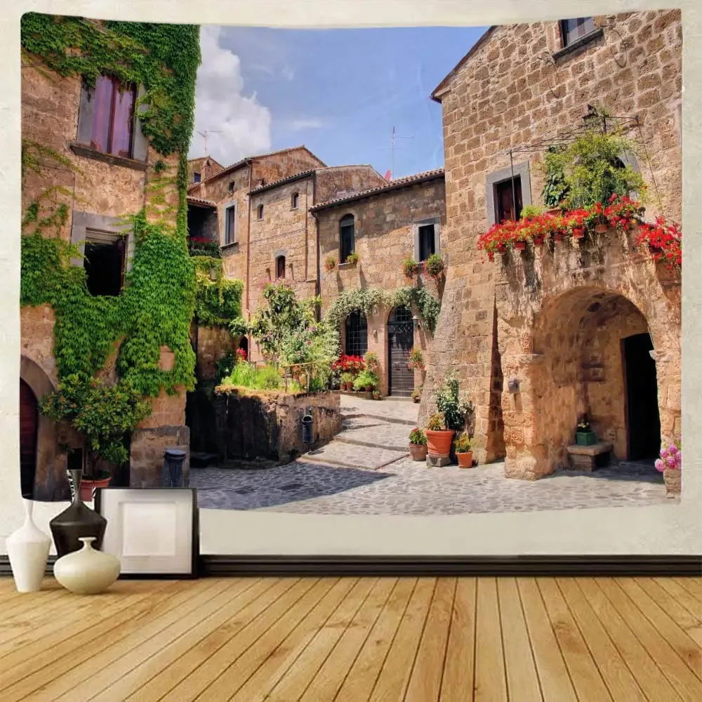 Tapestry Wall Decor Large Wall Tapestry Bohemian Home Living Room Art Hanging Cloth Retro Town Garden Landscape Wall Hanging