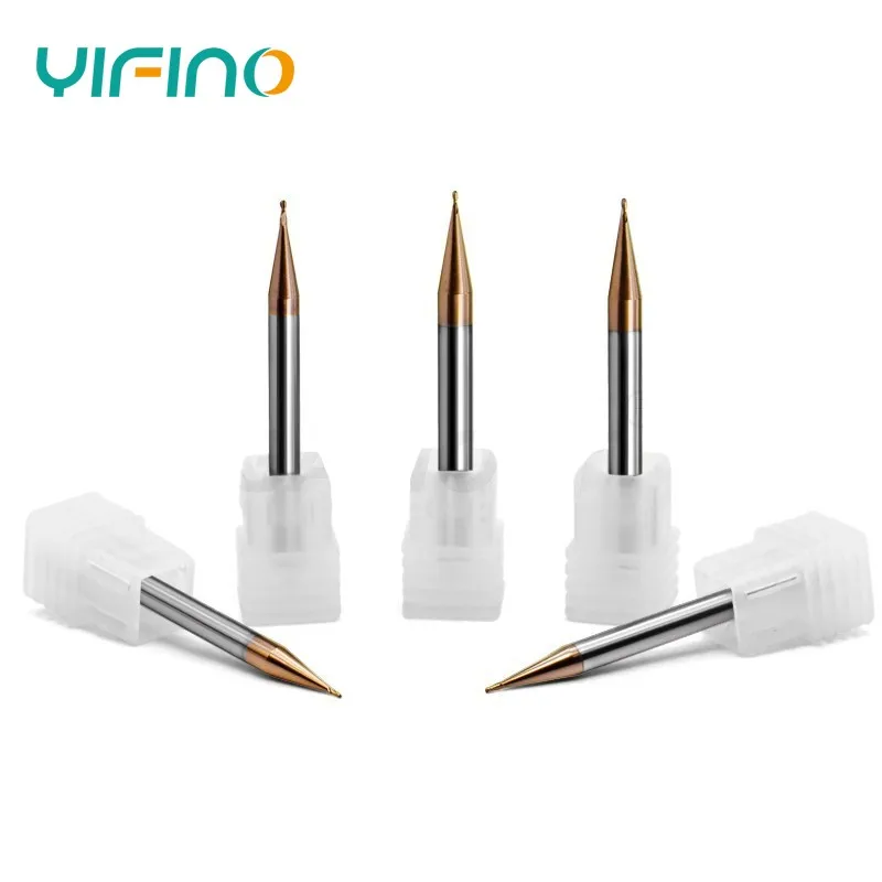 YIFINO HRC55 Tungsten Coated Steel Milling Cutter Small Diameter Ball Nose End Mills Carbide Machining Cutting Tools For Metal