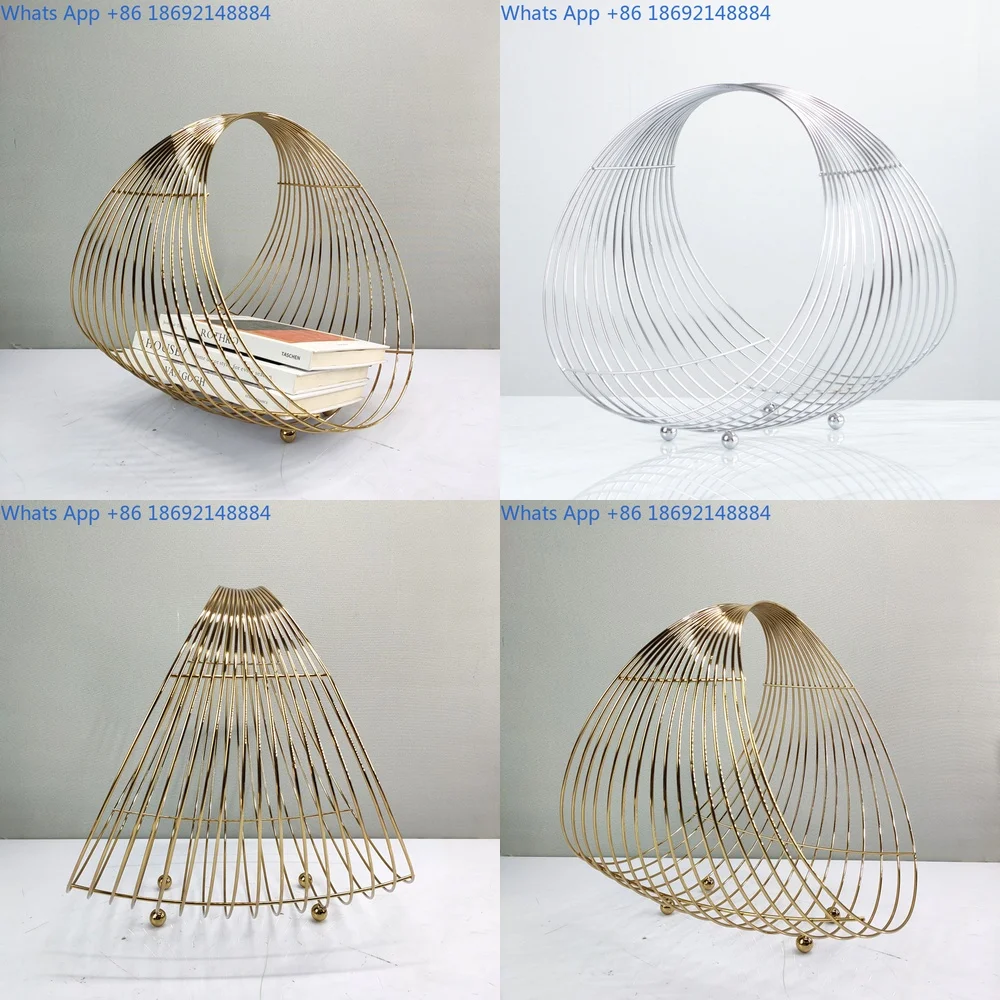 Nordic Geometric Metal Book Basket Shelf Creative Desktop Storage Rack for Magazines and Files